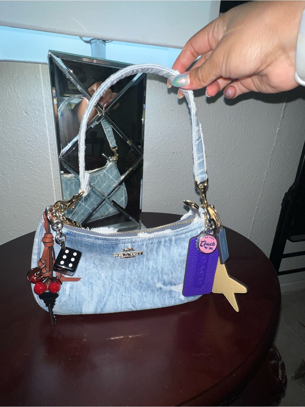 Coach Loved Denim Teri Shoulder Bag with all Charms - Light Blue denim - Picture 4 of 7